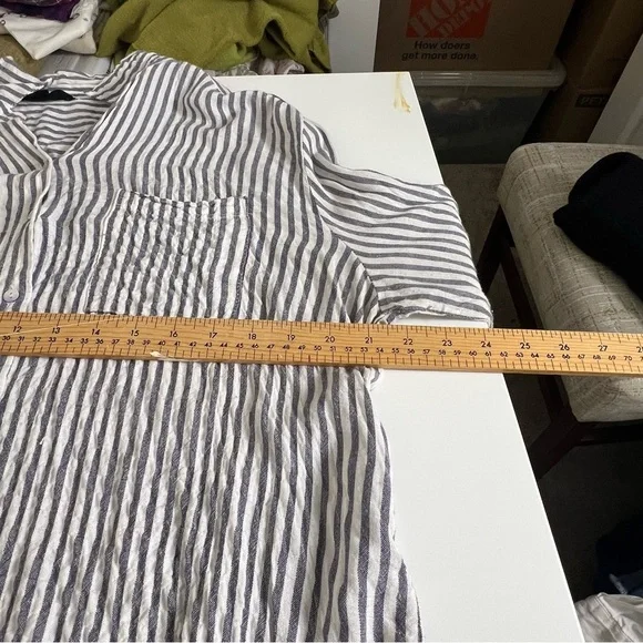 Jane and Delaney Large Elegant gray and White Striped Button Down Shirt - Picture 7 of 7